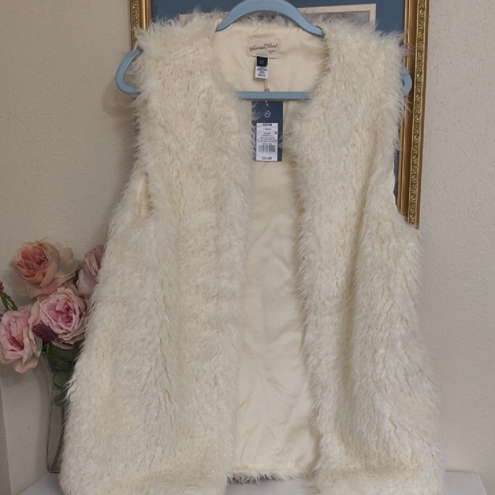 Cream Faux Fur Vest With Pockets Fall Winter Pumpkin Patch Holidays Contemporary - Picture 7 of 10